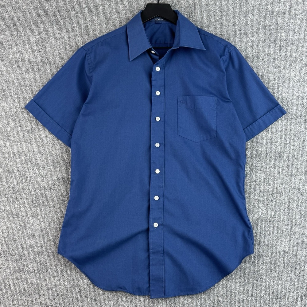 Vintage Givenchy Button Up Shirt Mens M Navy For Chesa Logo Cotton Short Sleeve